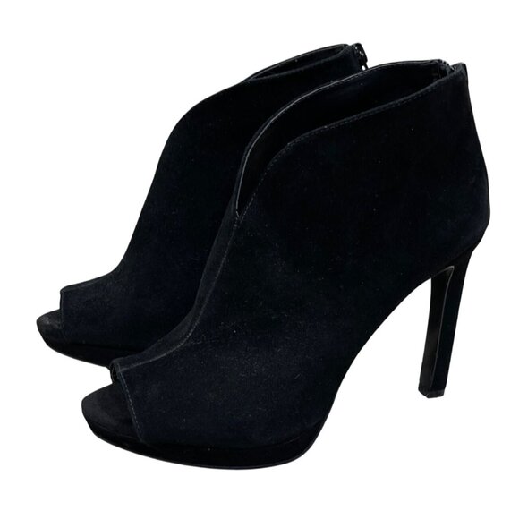Nine West Tariano Peep Toe Shootie Bootie Black Suede 6.5M - Picture 2 of 11